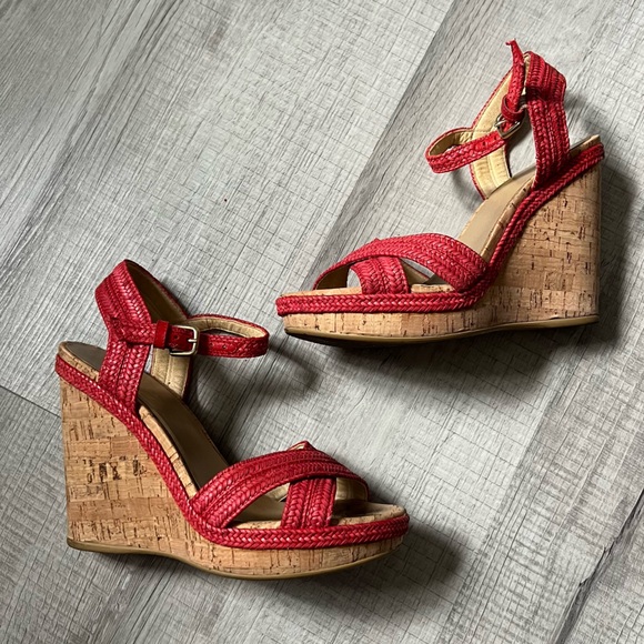 STUART WEITZMAN Minx Espadrille Cork Raffia Red Wedge Sandals 6.5 - Picture 8 of 15
